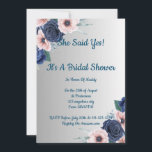 Pink Blue Floral Bridal Shower invitation<br><div class="desc">Floral bridal shower invitation, boho, modern,  perfect for a spring and summer bridal shower.Pretty grey backround with pink and blue flowers.
printable and downloadable.</div>