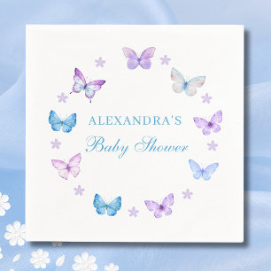 Pink Blue Floral Butterfly Baby Shower Napkins