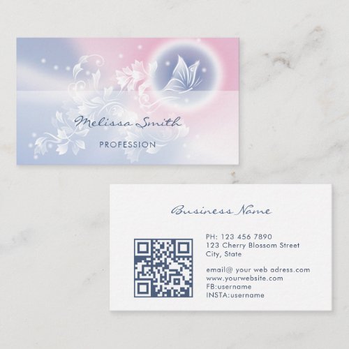 Pink Blue Floral Butterfly Business Card