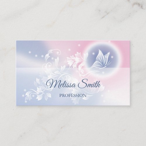 Pink Blue Floral Butterfly Business Card