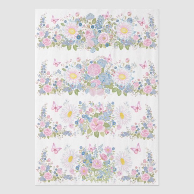 Pink & Blue Floral & Butterfly Decoupage Paper (Front)