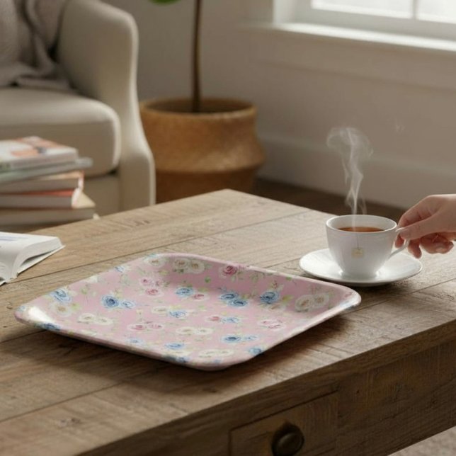 Pink Blue Floral coquette Birthday  Paper Plates (Creator Uploaded)