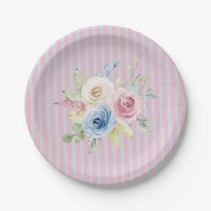 Pink Blue Floral coquette  Paper Plates