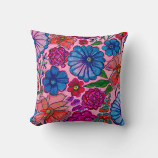Pink & Blue Floral Design Throw Pillow