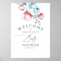 Pink Blue Floral Elegant Baby Shower Welcome Poster
