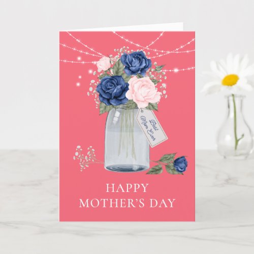 Pink Blue Floral Elegant Photo Happy Mothers Day Card