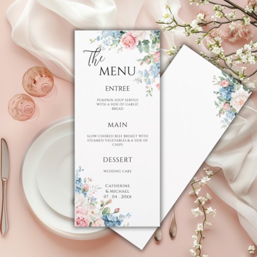 Pink & Blue Floral Elegant Wedding Menu