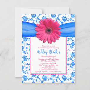 Pink Blue Floral Gerbera Daisy Baby Shower Invitation