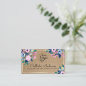 Pink Blue Floral Gold Watercolor Kraft Paper Business Card (Standing Front)