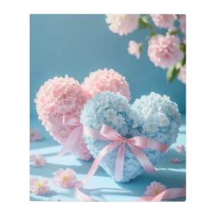 Pink & Blue Floral Hearts – Sweet Romantic Art