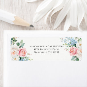 Pink & Blue Floral Modern Wedding Return Address Label