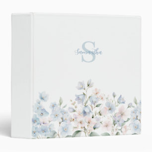 Pink Blue Floral Monogram Name 3 Ring Binder