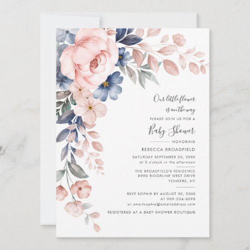 Pink Blue Floral Pastel Bloom Baby Shower Invitation