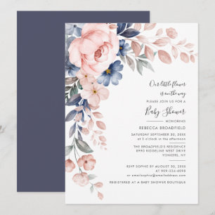 Pink Blue Floral Pastel Bloom Baby Shower Invitation
