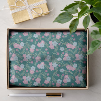 Pink & Blue Floral Pattern on Teal – Modern Tissue Paper