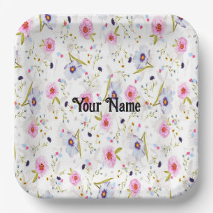 Pink, Blue Floral Pattern Paper Plates