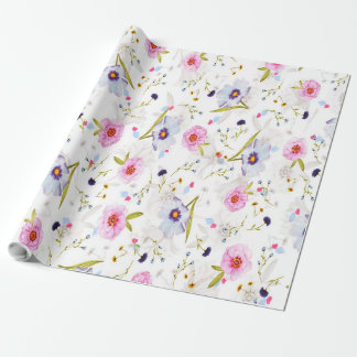 Pink, Blue Floral Pattern Wrapping Paper