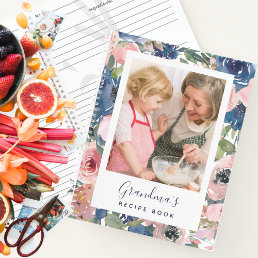 Pink Blue Floral Photo Grandma&#39;s Recipe Book