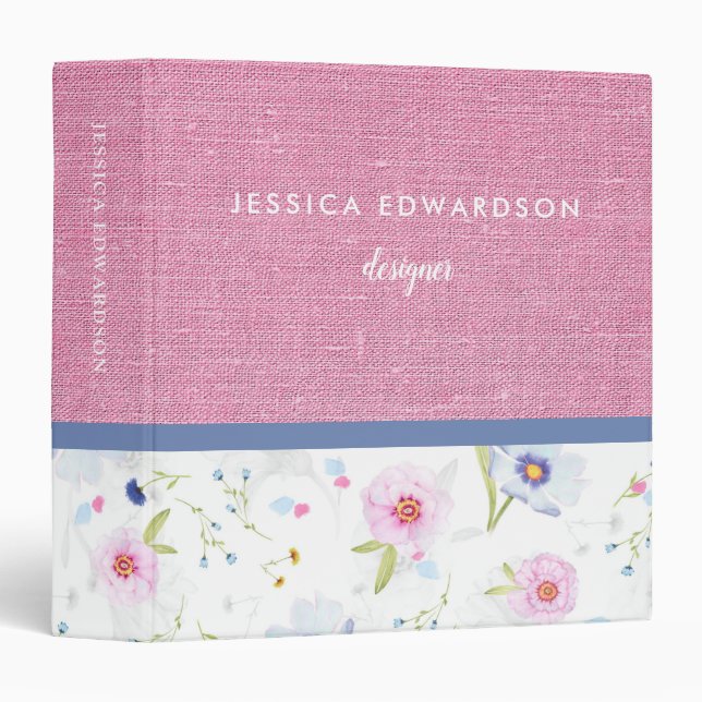 Pink blue floral  & pink linnen girly summer binder (Front/Spine)