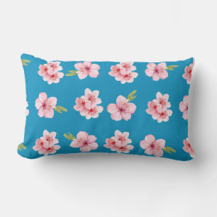 Pink & Blue Floral Print Lumbar Throw Pillow