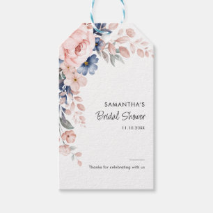 Pink Blue Floral Script Bridal Shower Gift Tags