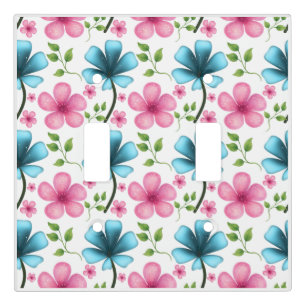 Pink & Blue Floral Seamless Pattern Light Switch Cover