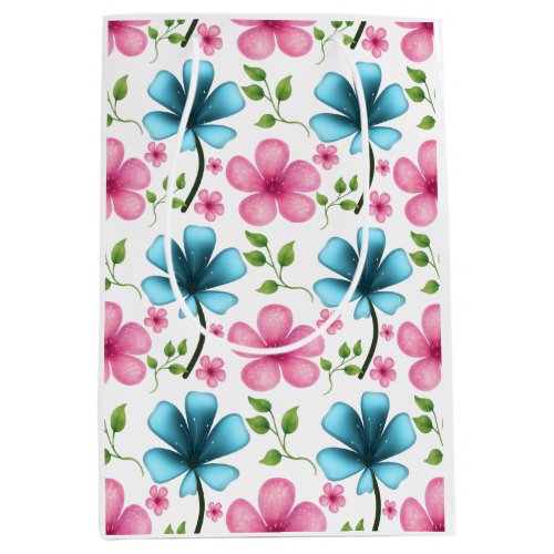 Pink & Blue Floral Seamless Pattern Medium Gift Bag