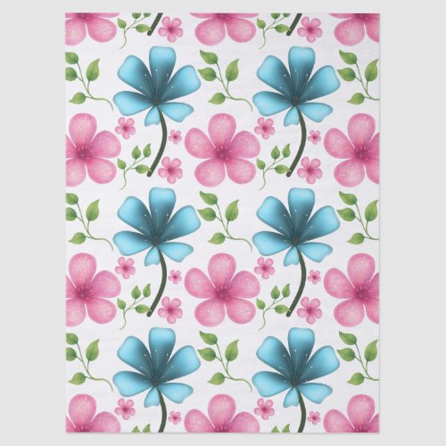 Pink & Blue Floral Seamless Pattern Tissue Paper