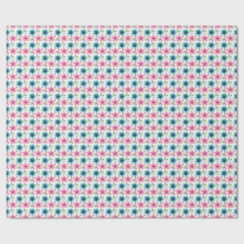 Pink & Blue Floral Seamless Pattern Wrapping Paper