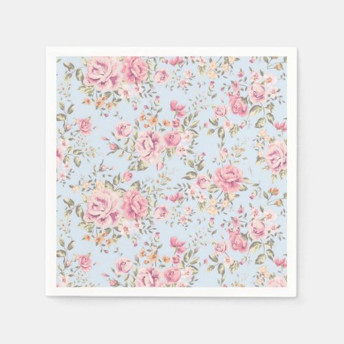 Pink  Blue Floral Shabby Chic Napkins