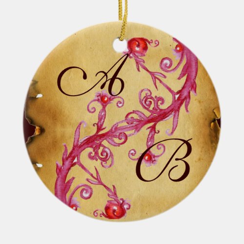 PINK BLUE FLORAL SWIRL WEDDING SOUVENIR MONOGRAM CERAMIC ORNAMENT