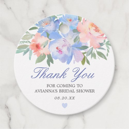 Pink Blue Floral Thank You Bridal Shower Favor Tags