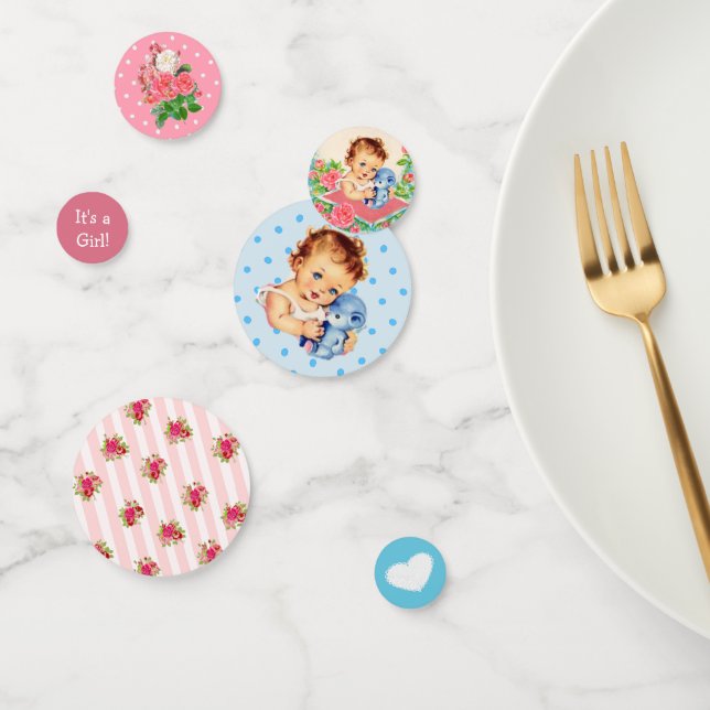 Pink Blue Floral Vintage Baby Teddy Bear Confetti (Group)