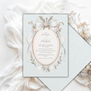 Pink Blue Floral Vintage Wedding Invitation