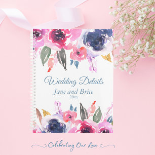 Pink Blue Floral Wedding Details Planner