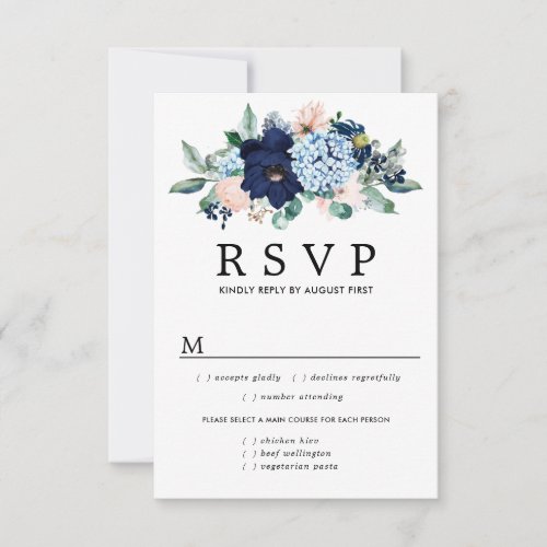 Pink Blue Floral Wedding RSVP Card Meal Options