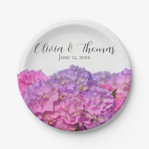 Pink Blue florals Hydrangeas elegant flowers  Paper Plates
