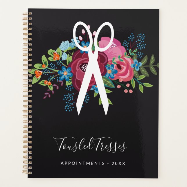 Pink Blue Flower Bouquet Hair Stylist Appointment Planner (Front)