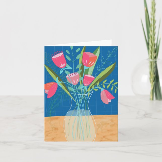 Pink/Blue Flower Vase  Card (Front)