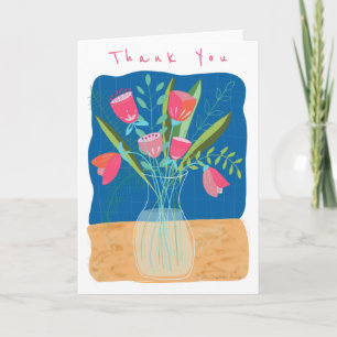 Pink/Blue Flower Vase Letterpress Thank You Card
