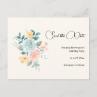 Pink & Blue Flowers - Birthday Save the Date