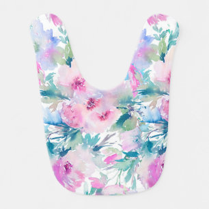 Pink & blue flowers collage pattern baby bib