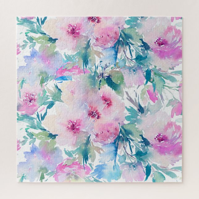 Pink & blue flowers collage pattern jigsaw puzzle (Vertical)