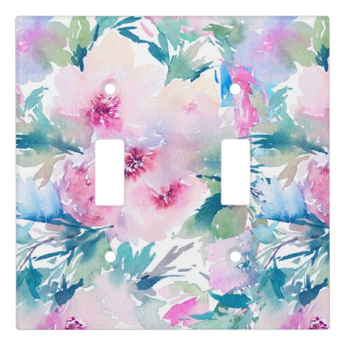 Pink  blue flowers collage pattern light switch cover