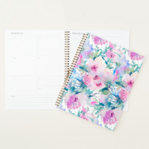 Pink & blue flowers collage pattern notebook
