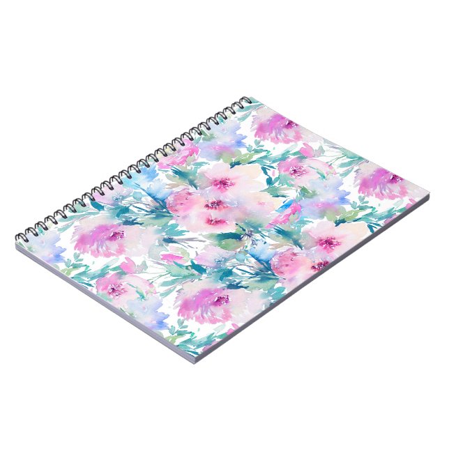Pink & blue flowers collage pattern notebook (Left Side)