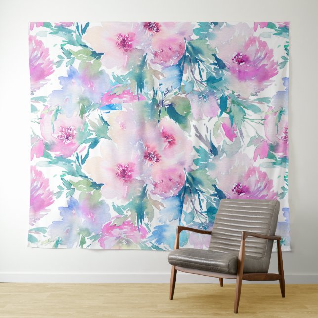 Pink & blue flowers collage pattern tapestry (In Situ (Horizontal))