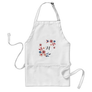 Pink, blue flowers, floral pattern, personalized, adult apron