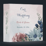 Pink blue flowers greenery wedding photo album 3 ring binder<br><div class="desc">Beautiful botanical wedding photo album binder,  featuring pink,  dusty blue and navy blue flowers with green leaves.
FOR MORE MATCHING PRODUCT click on the collection above or contact me.</div>