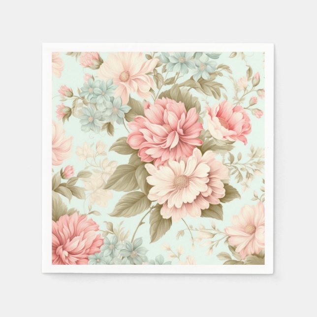 Pink Blue Flowers Napkins (Front)